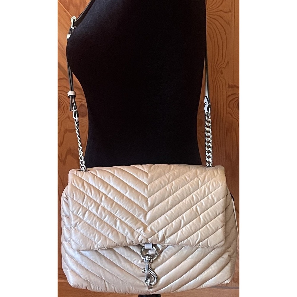 NWT Rebecca Minkoff Edie Jumbo Nylon Chevron Crossbody‎ Bag New Nude HU20EEND56